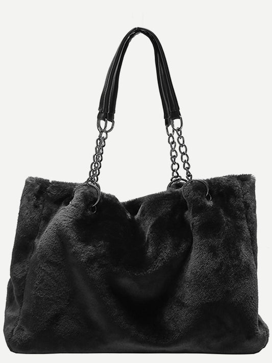 Faux Fur Solid Color Tote Bag